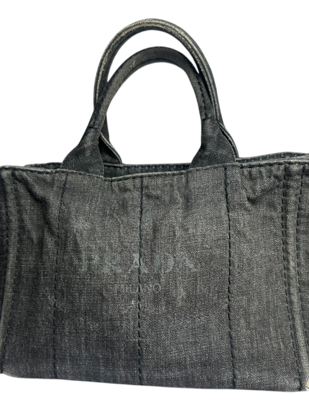 Prada Canapa Washed Black Denim Tote - Picture 2 of 16